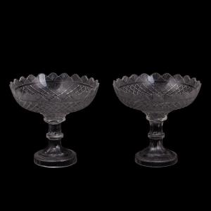 Pair Of Russian Cut Crystal Vases On Stand