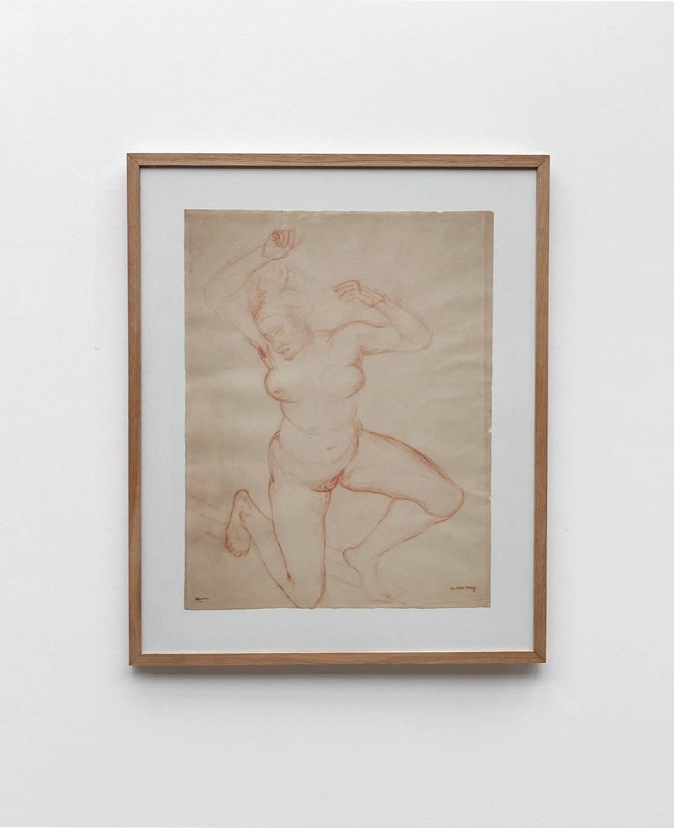 Female Nude, Large Red Chalk Drawing - "danseuse" - Charles Malfray -photo-4