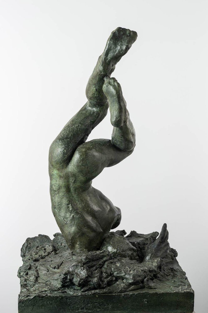 Nu Masculin, Sculpture En Bronze – « Icare » -photo-2