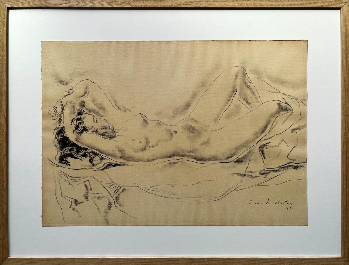 Nu Féminin -  Fusain Sur Papier – Jean Isy De Botton ( Thessalonique 1848 – New-york 1978)-photo-2