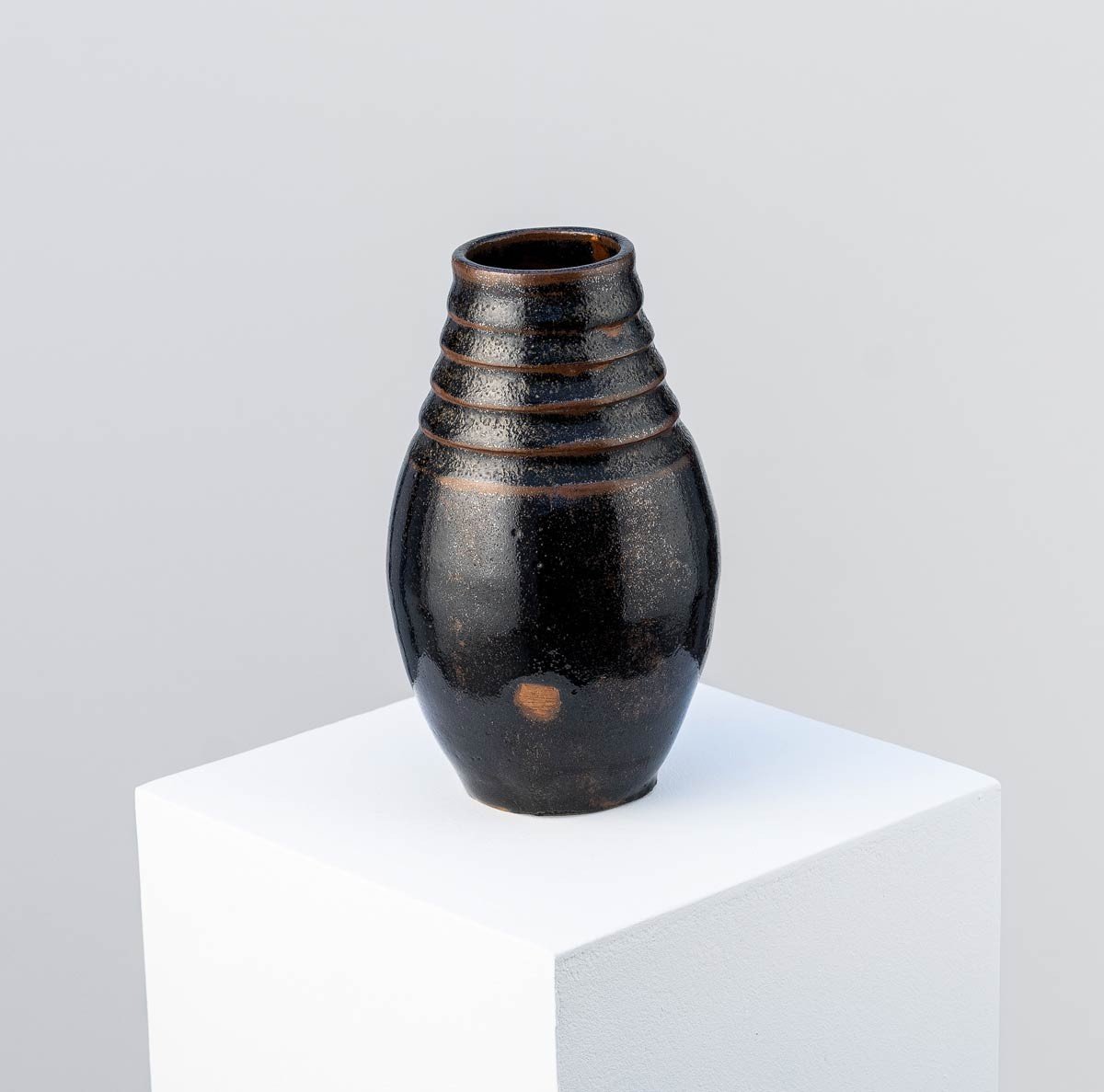 Petit Vase Ovoïde En Grès à Couverte Brune Marron Signé Au Clou Delaherche (1857 – 1940)-photo-3