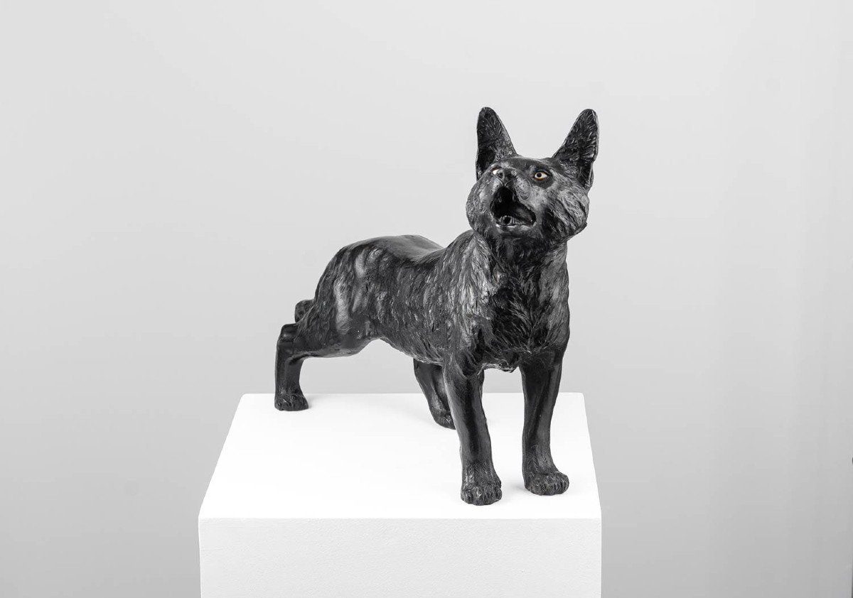 Large Okimono In Bronze With Black Patina Representing A Fox-photo-2