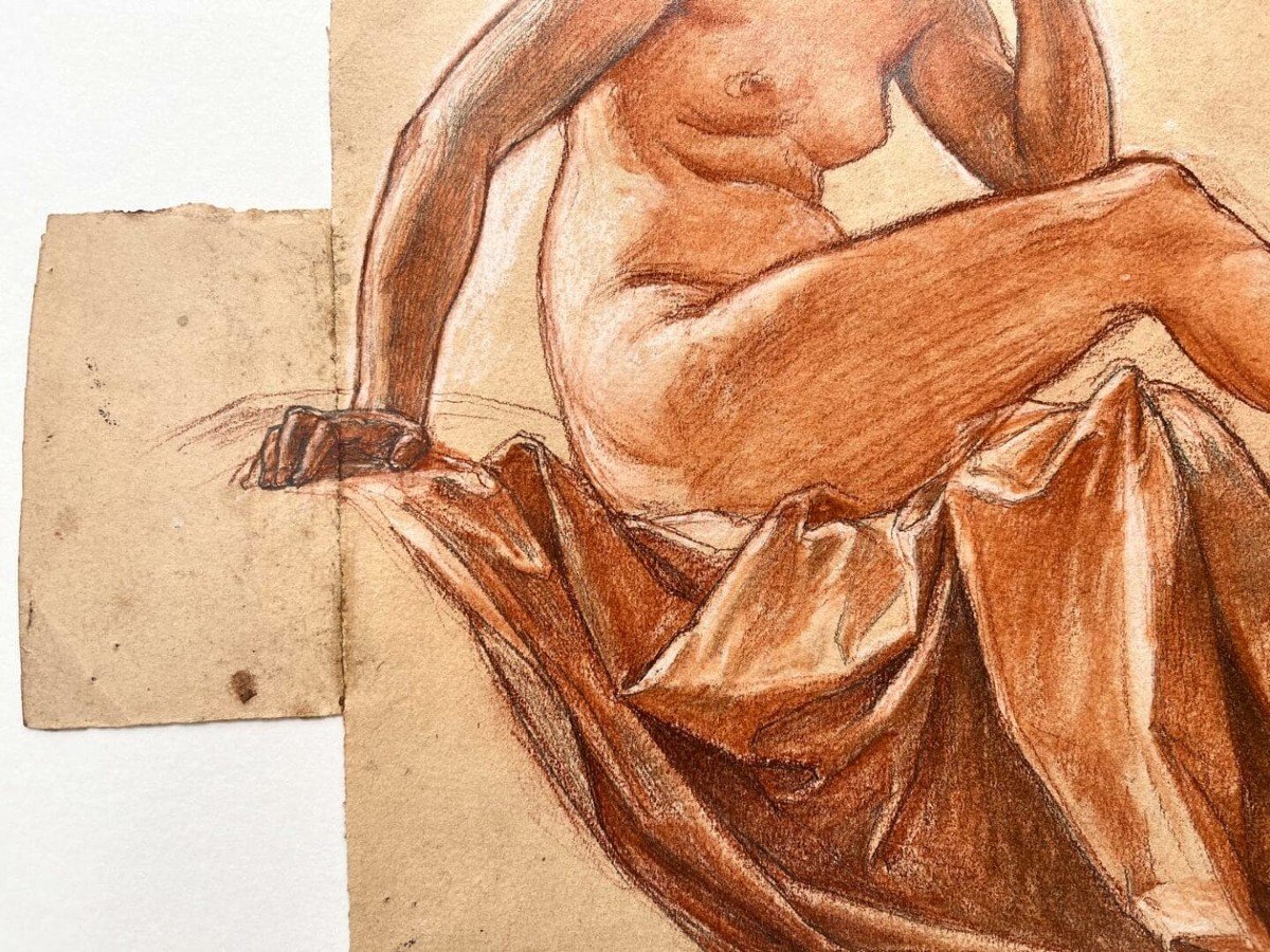 Preparatory Drawing With Three Pencils - Female Nude With Pearl - Alexis-joseph Mazerolle-photo-4