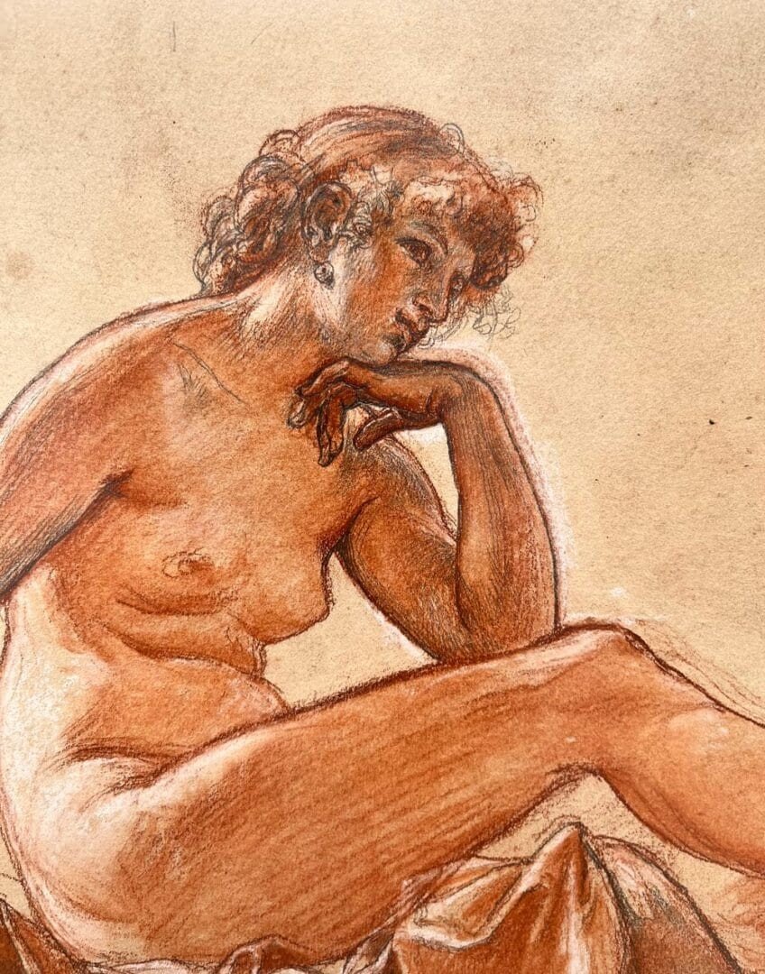 Preparatory Drawing With Three Pencils - Female Nude With Pearl - Alexis-joseph Mazerolle-photo-5