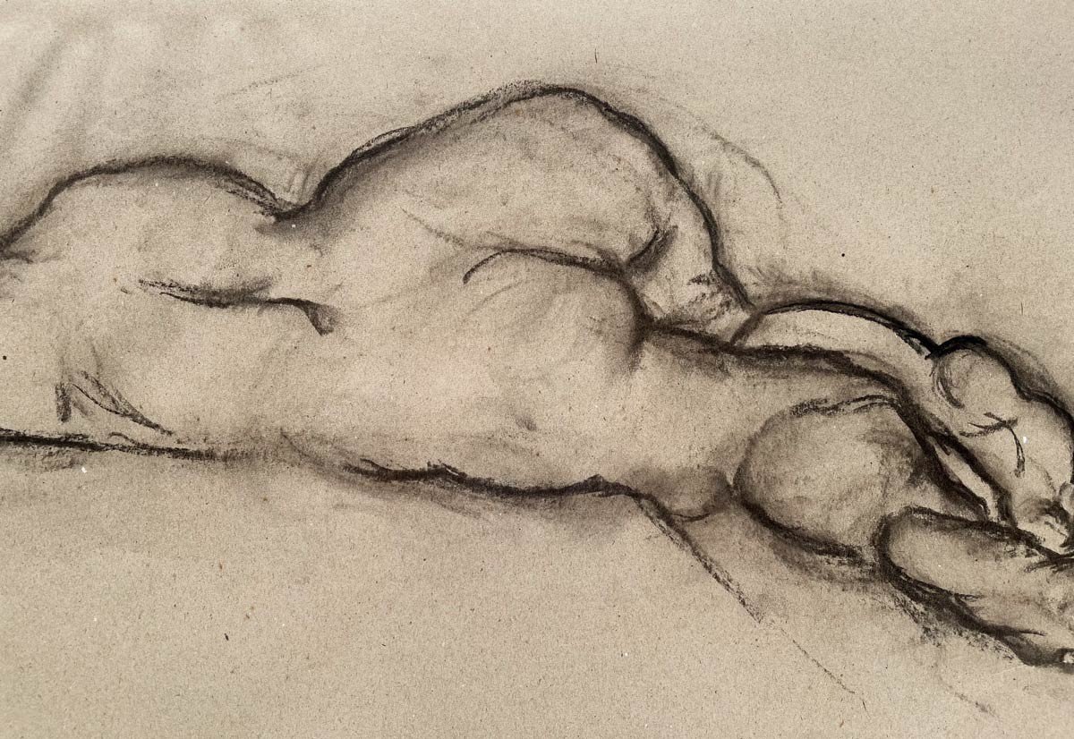 Female Nude - Charcoal Drawing - Pierre Lèbe (1929-2008)-photo-2