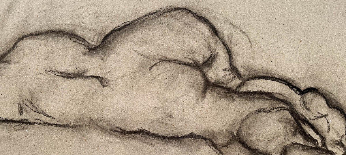 Female Nude - Charcoal Drawing - Pierre Lèbe (1929-2008)-photo-4