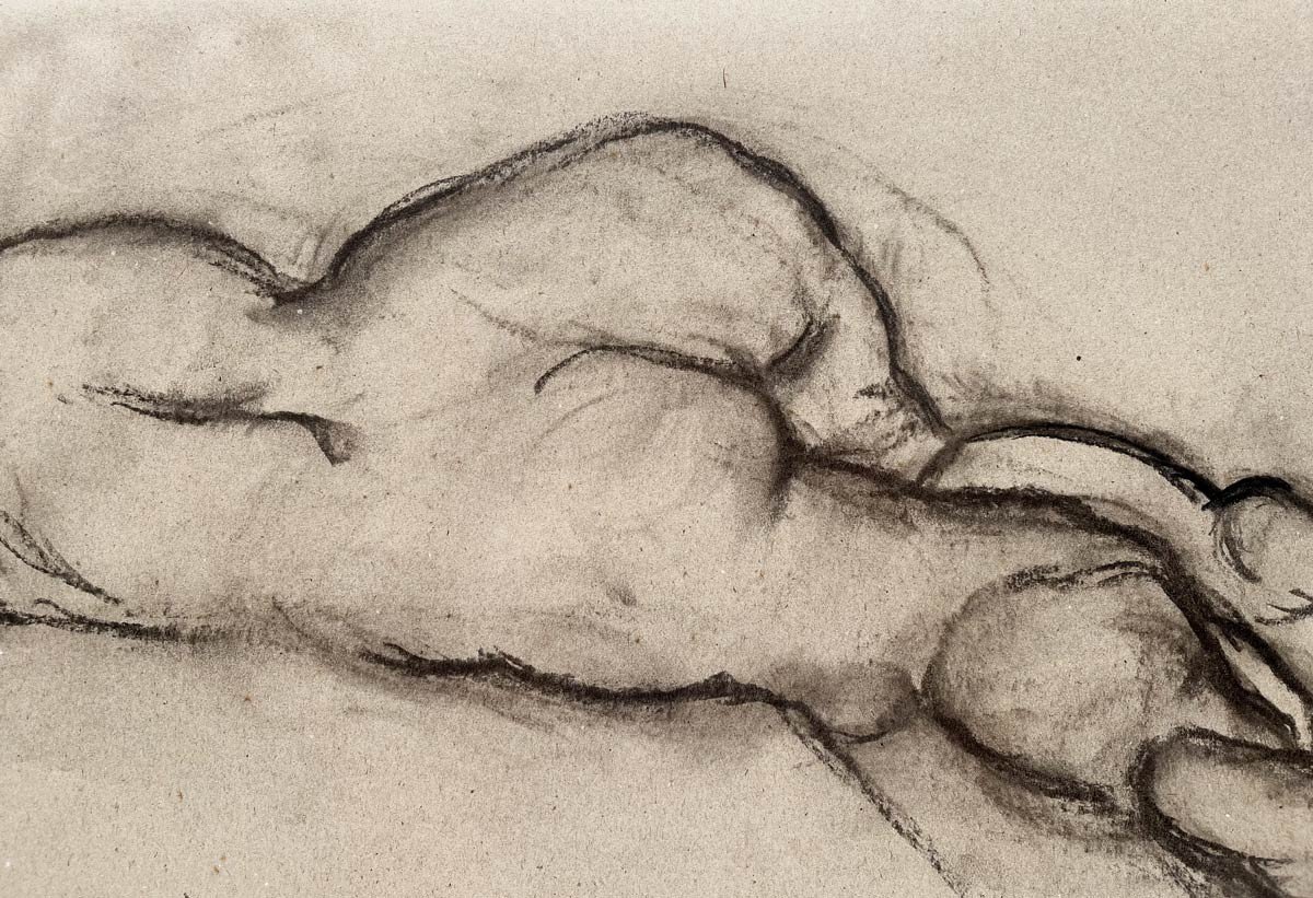 Female Nude - Charcoal Drawing - Pierre Lèbe (1929-2008)-photo-3