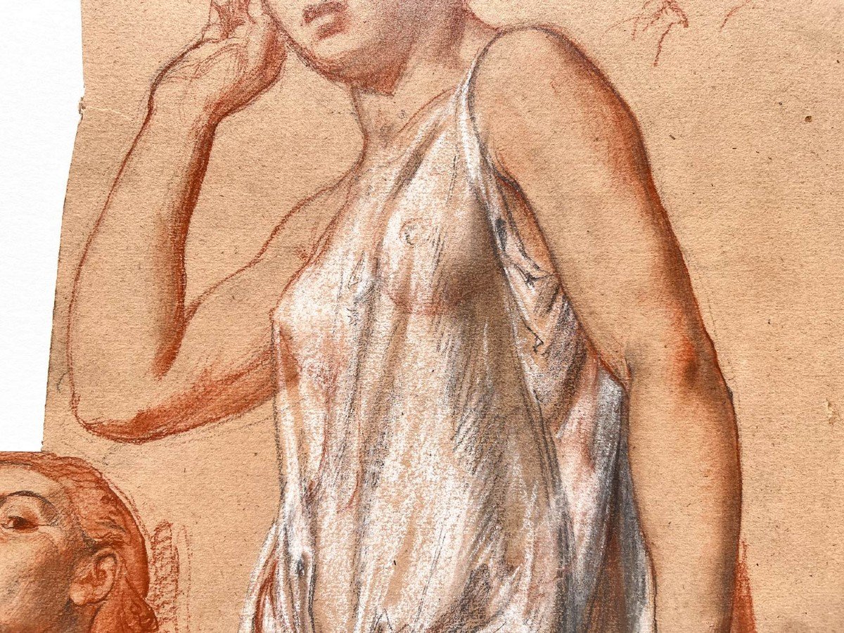 Dessins Préparatoire - Etude Néoclassique d'Une Femme  - Alexis-Joseph Mazerolle-photo-2