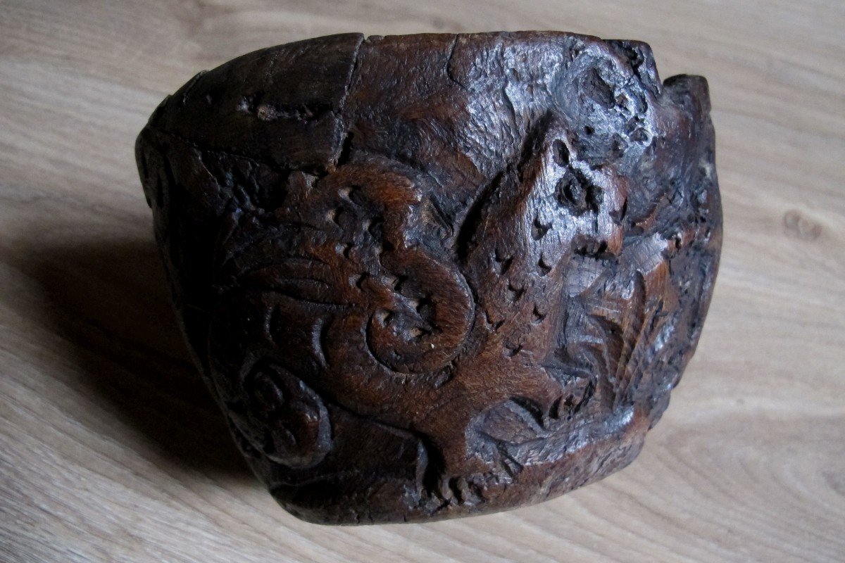 Mortar Folk Art Carved Wood XVIII-photo-3