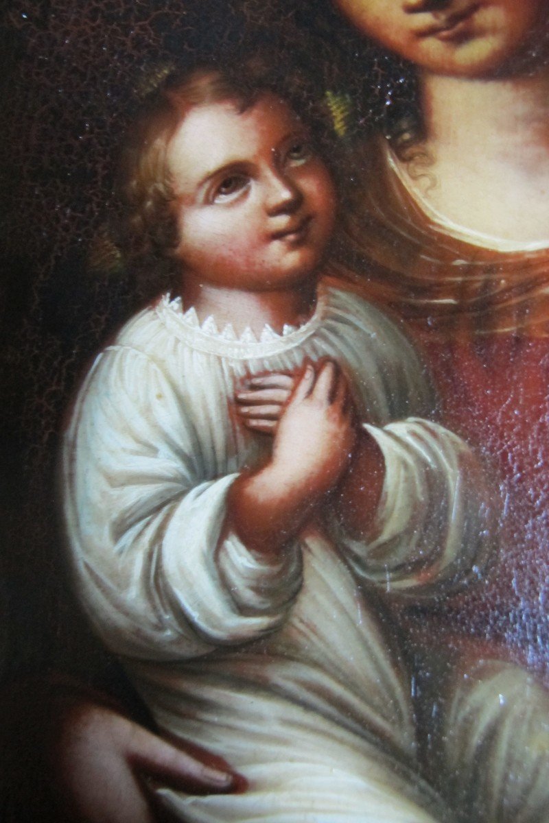 Vierge A l'Enfant Huile Sur Metal-photo-3