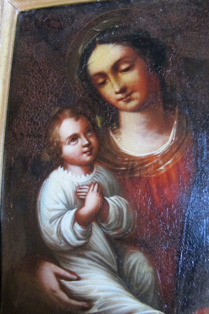 Virgin And Child Oil On Metal-photo-4