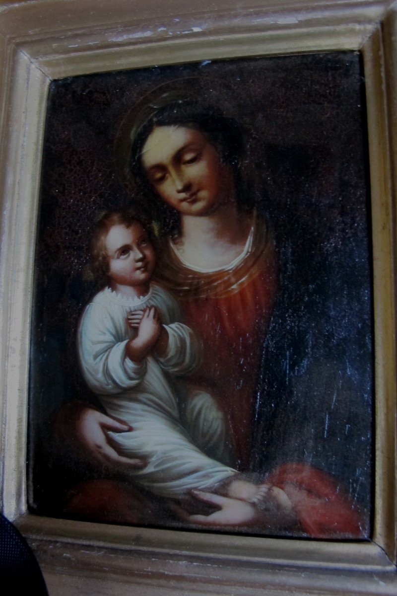 Virgin And Child Oil On Metal