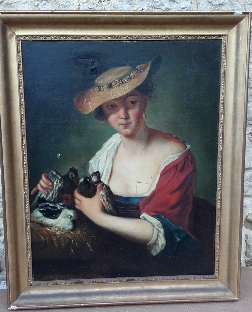 Woman With Birds After Antoine Pesne 96x79 Cm-photo-1