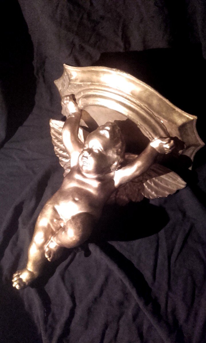 XIX Console Cherub Cherub Golden Wood-photo-5