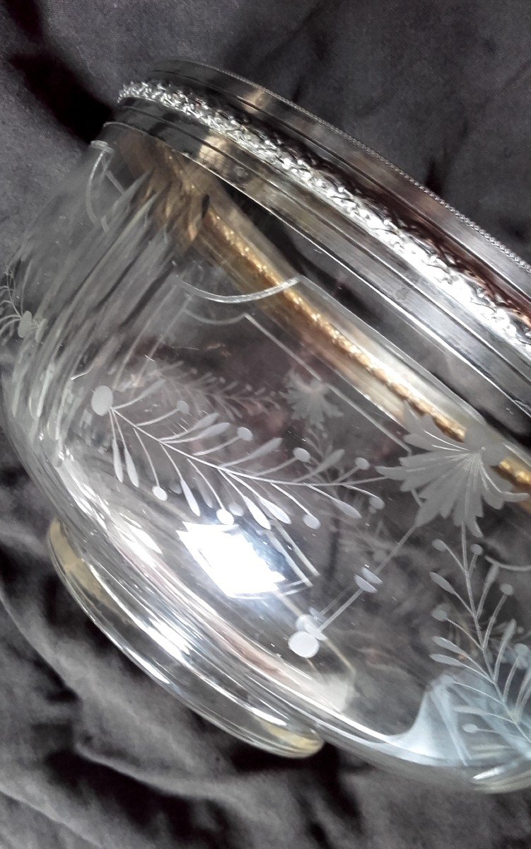 Cut And Engraved Crystal Salad Bowl In Sterling Silver-photo-4