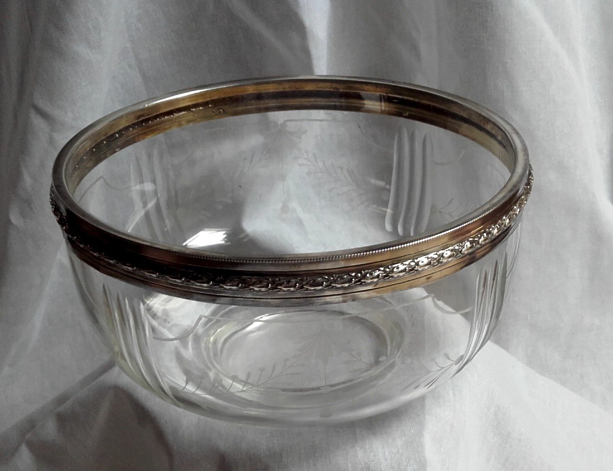 Cut And Engraved Crystal Salad Bowl In Sterling Silver