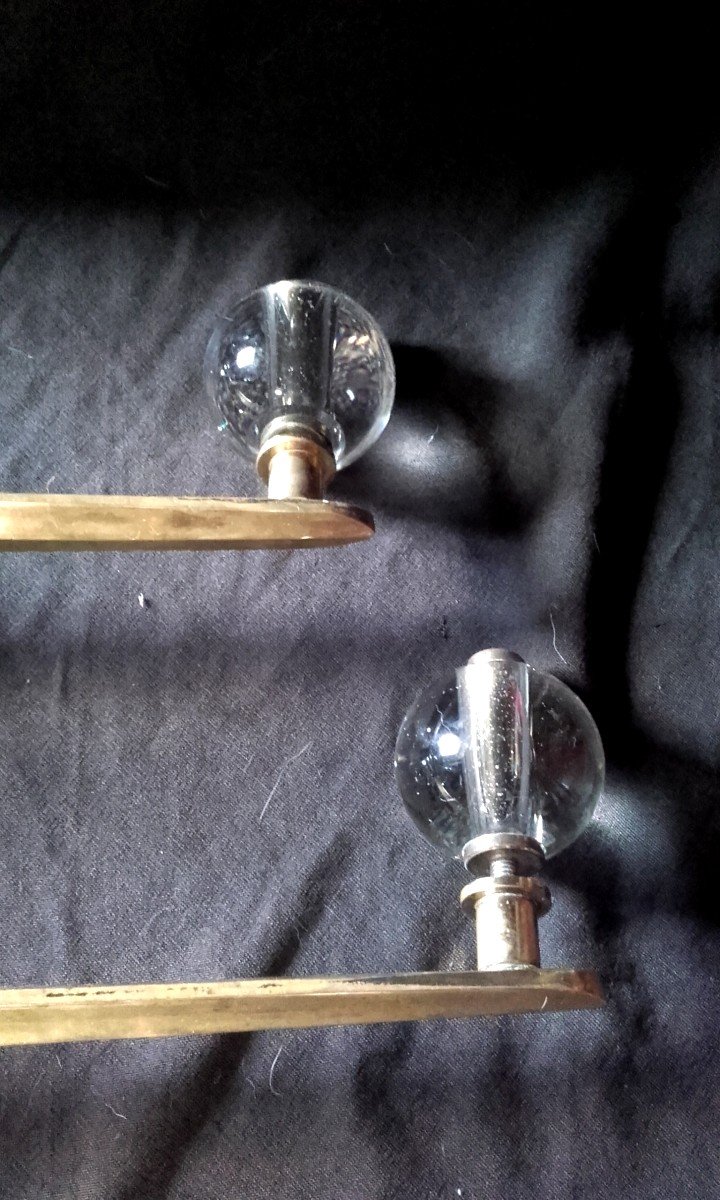 Pair Of Commercial Door Handles With Swords In Bronze And Glass-photo-3