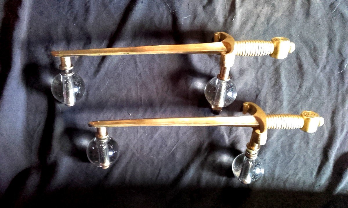 Pair Of Commercial Door Handles With Swords In Bronze And Glass-photo-4