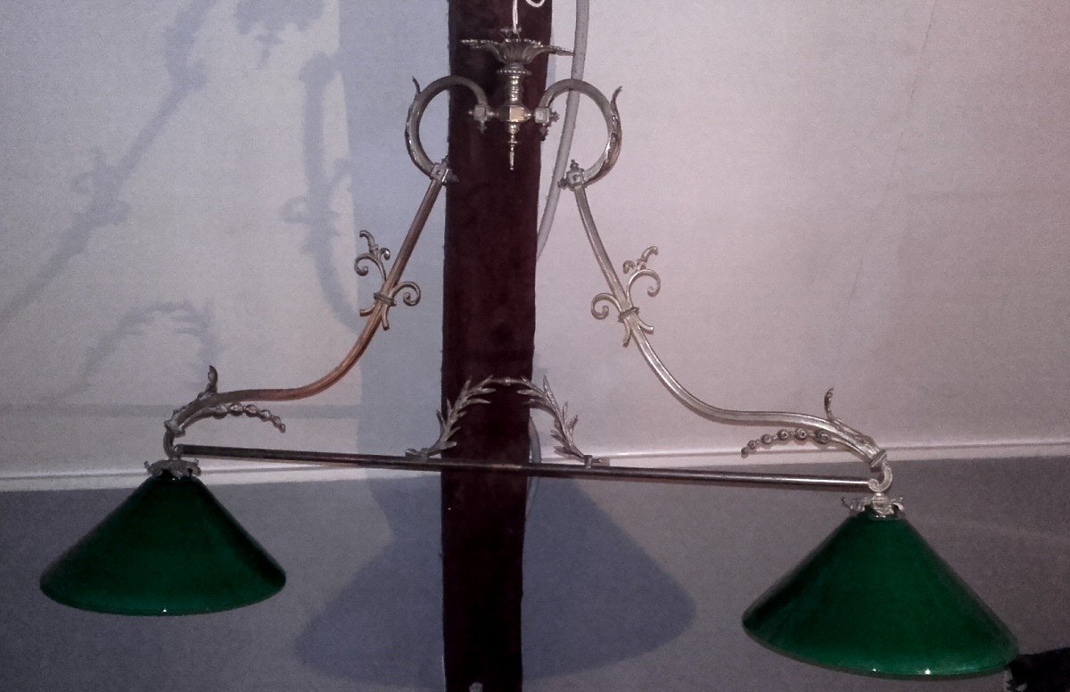 Lustre De Billard Bronze Et Opaline Verte-photo-4