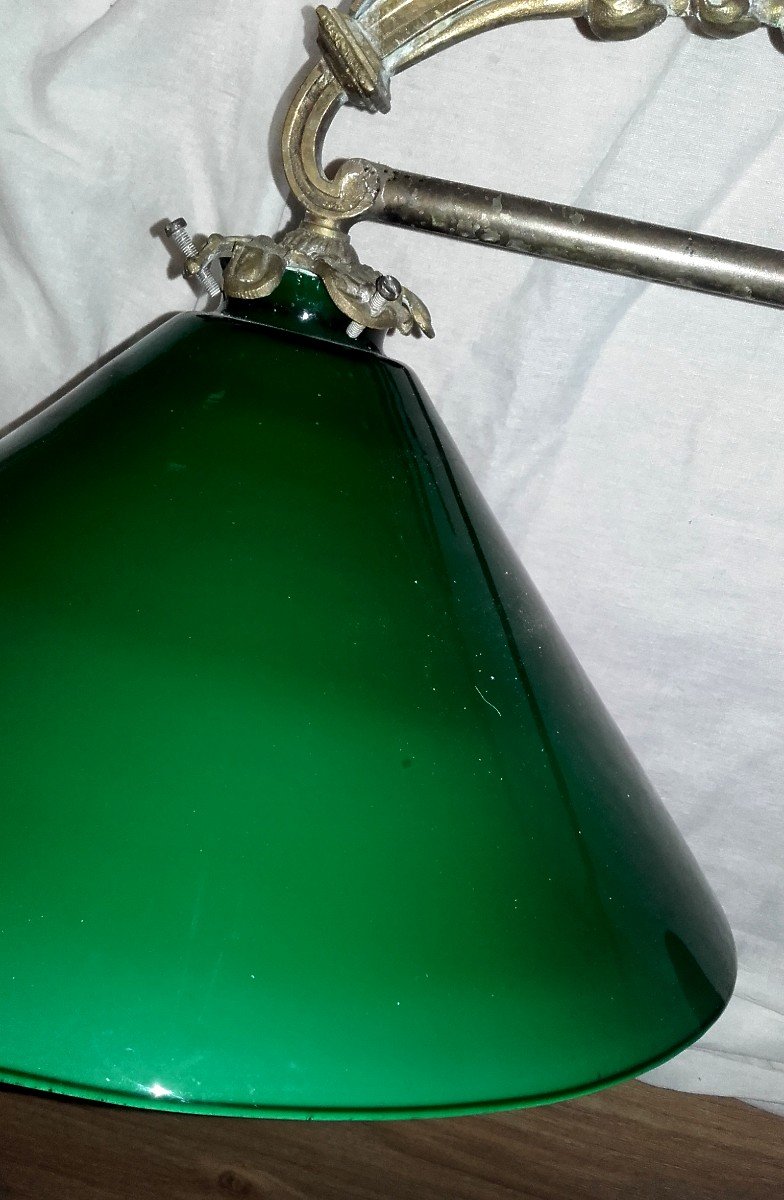 Lustre De Billard Bronze Et Opaline Verte-photo-4