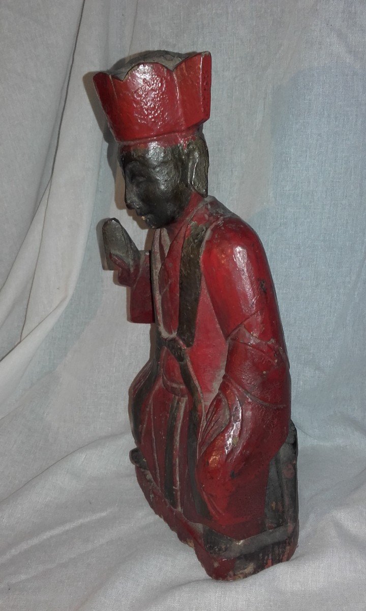 XIX Statue Votive Chine  Laque Reliquaire 30 Cm -photo-3