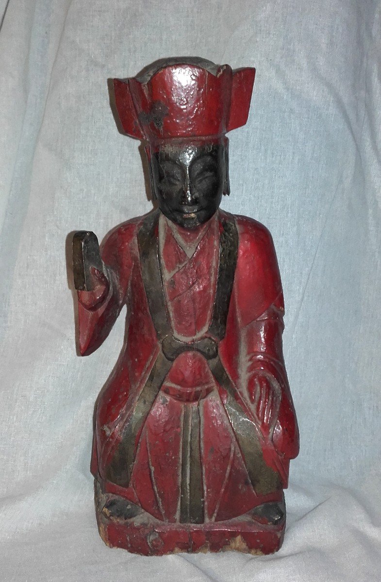 XIX Statue Votive Chine  Laque Reliquaire 30 Cm 