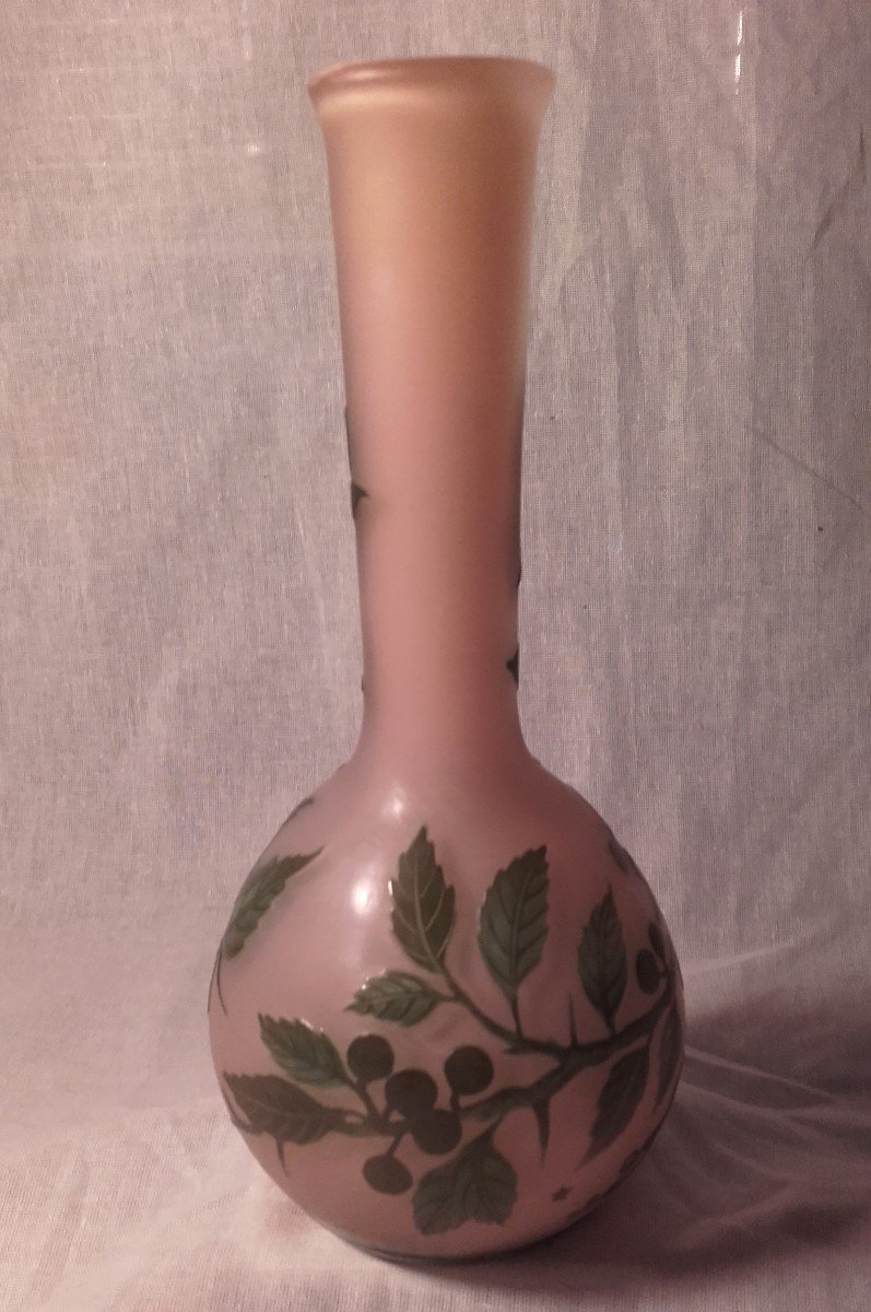 Small Gallé Vase With Rosehip Decor 1904-1906 19.5 Cm-photo-2