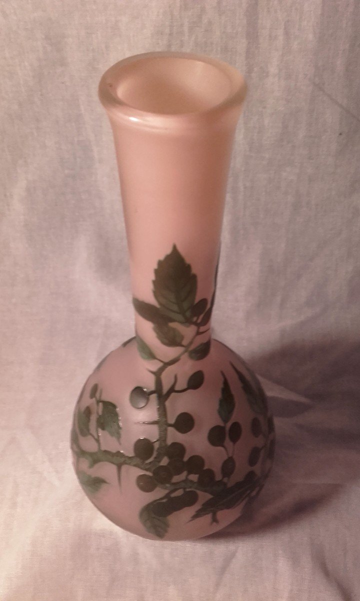 Small Gallé Vase With Rosehip Decor 1904-1906 19.5 Cm-photo-2