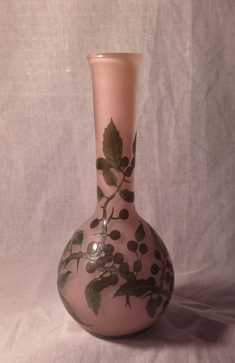 Small Gallé Vase With Rosehip Decor 1904-1906 19.5 Cm