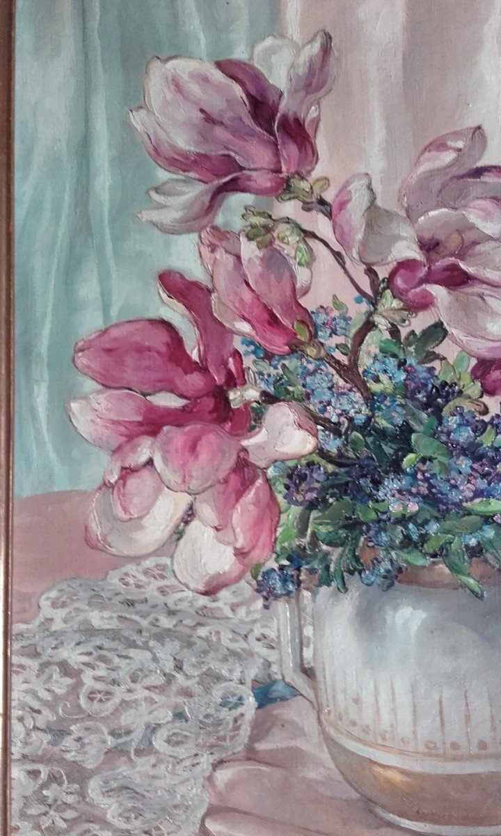 Bouquet Of Magnolia And Forget-me-not By Louise Cottin Prix De Rome-photo-2