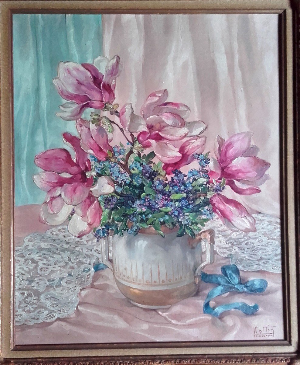 Bouquet De Magnolia Et Myosotis Par Louise Cottin Prix De Rome-photo-3