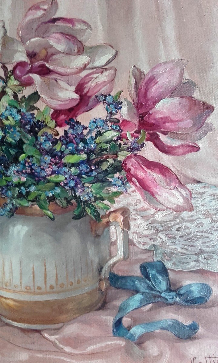 Bouquet Of Magnolia And Forget-me-not By Louise Cottin Prix De Rome-photo-3