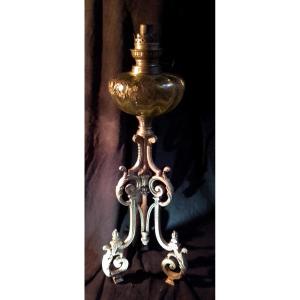 Large Bronze And Gold Oil Lamp 