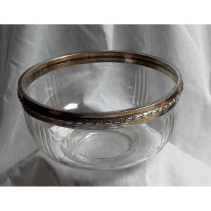 Cut And Engraved Crystal Salad Bowl In Sterling Silver