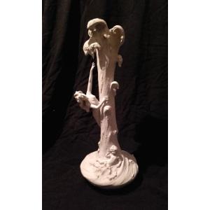 Vase Art Nouveau En Biscuit Femme Et Enfant