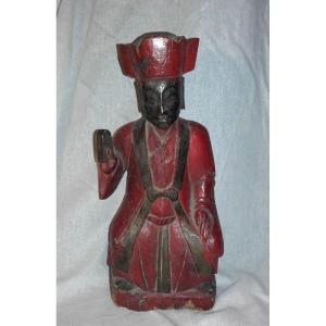 XIX China Votive Statue Lacquer Reliquary 30 Cm 