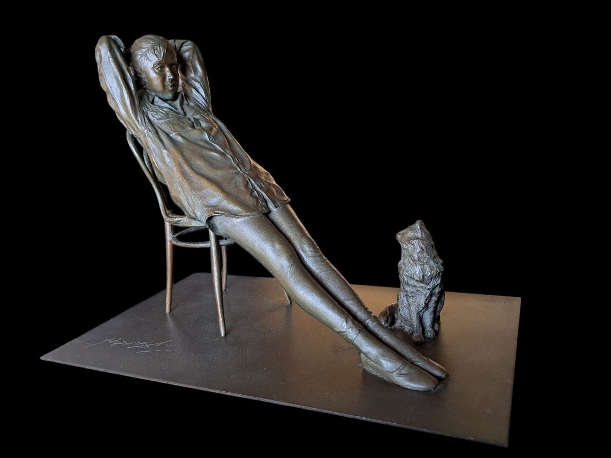 Bronze Japonais de Mitsuhiro Daidoji  - Ballerine avec chat