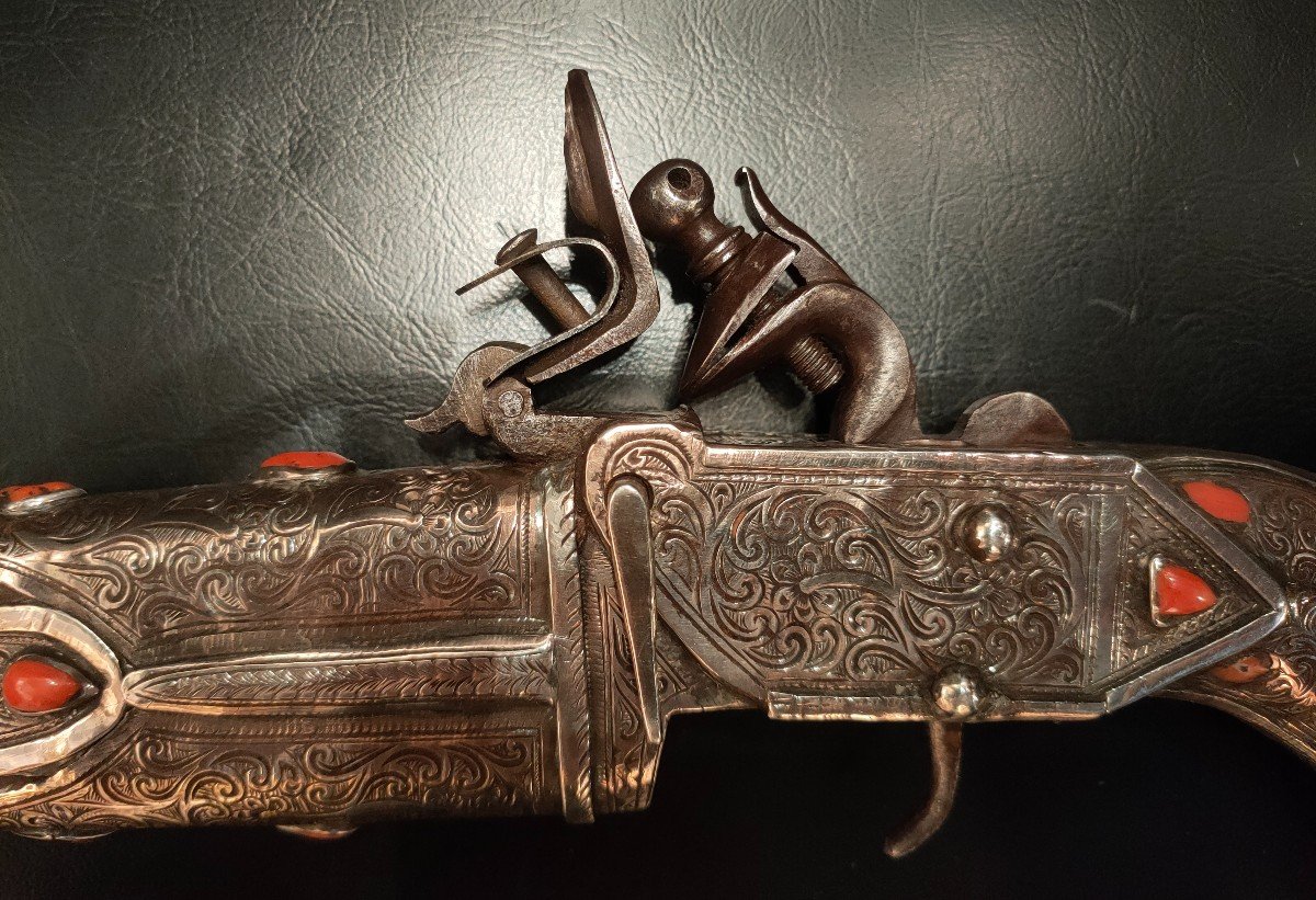 Beautiful Flintlock Pistol, Algeria Or Morocco. 19th Century.-photo-4