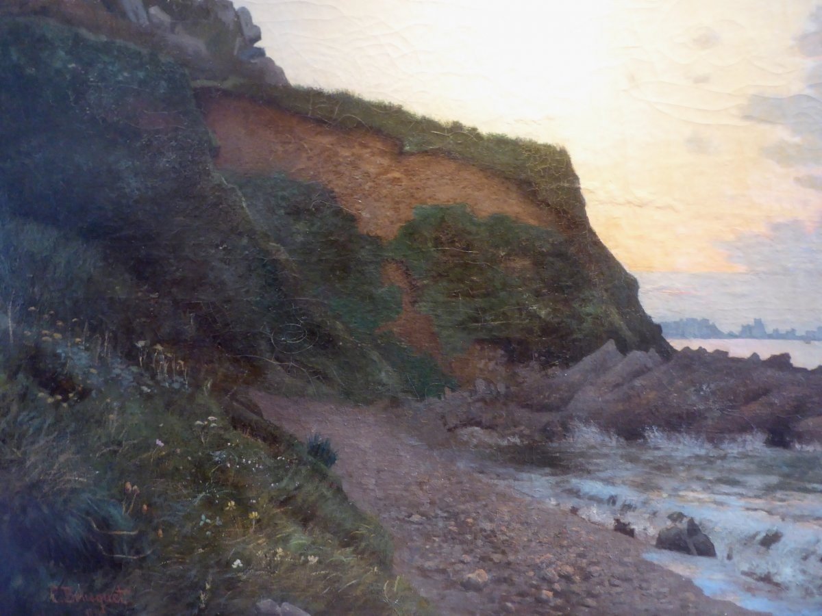 "charles Bousquet, Very Large Seaside Landscape, Dated 1896."-photo-3