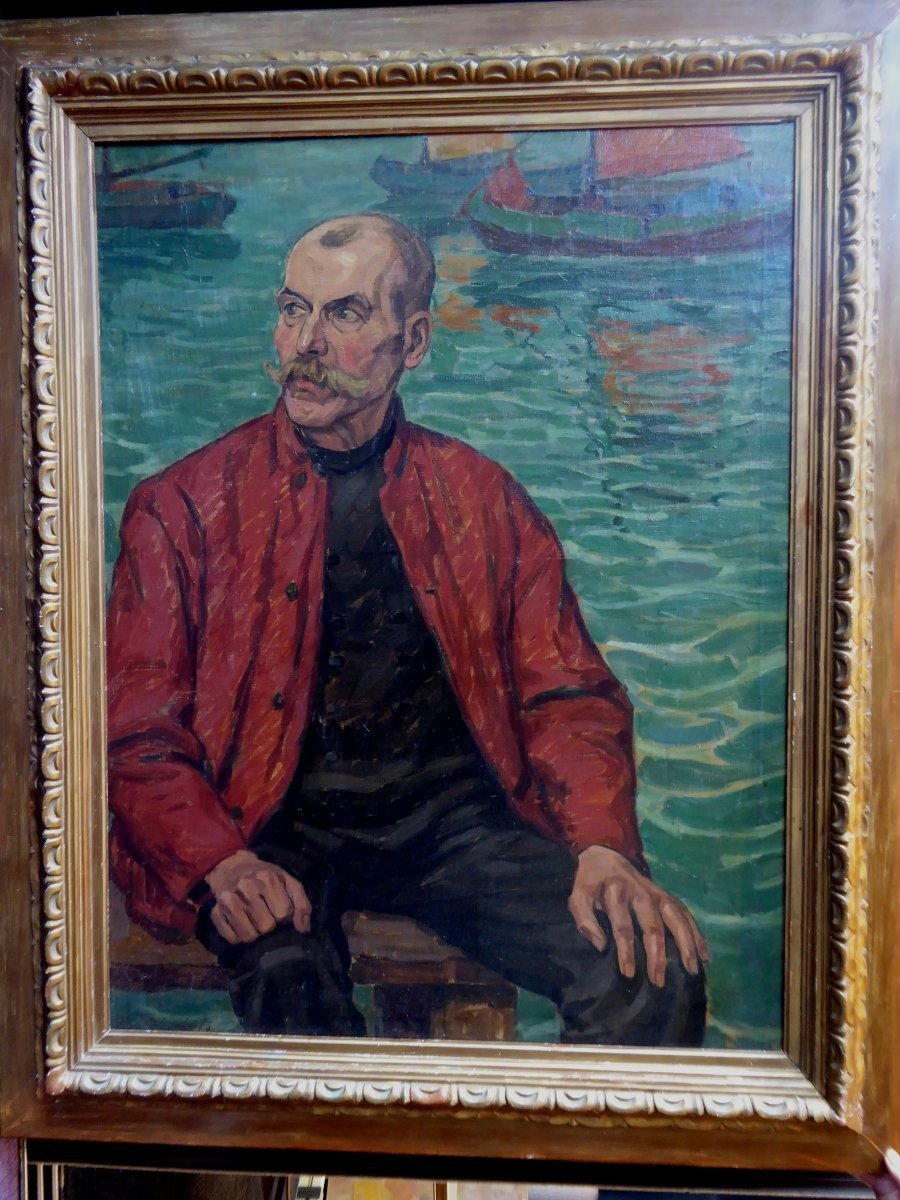 Sailor, Large Oil By Heinz Heinrichs, Dusserdörf School, Germany