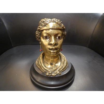 Encrier 19ème Siècle,bronze ,chevelure Perlée.yeux sulfure.