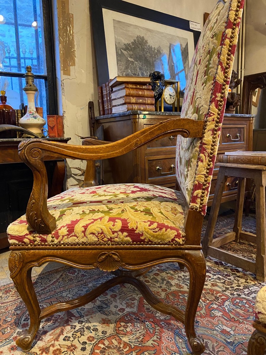 Pair Of Louis XV Style Armchairs, Upholstered In Genoa Velvet-photo-2