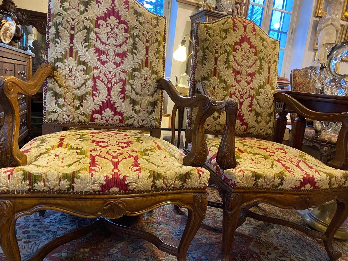 Pair Of Louis XV Style Armchairs, Upholstered In Genoa Velvet