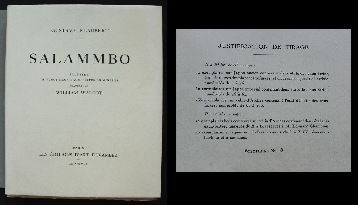 William WALCOT ill. Salammbô de FLAUBERT Devambez 1926 1/15 Japon + suite + aquarelle Originale-photo-2