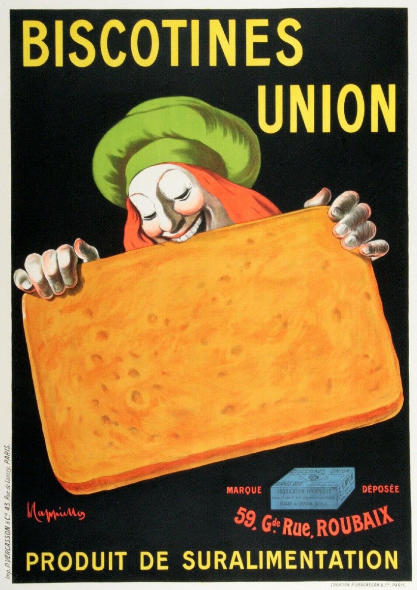 Leonetto CAPPIELLO - "Biscotines Union, Produit de suralimentation"  Affiche originale entoilée