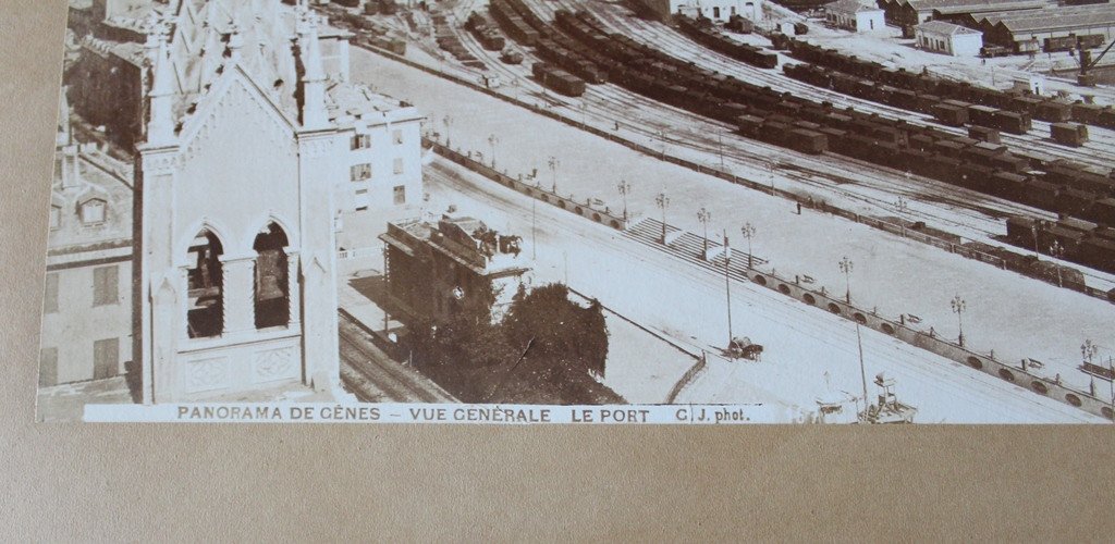 PHOTOGRAPHIE Très grand PANORAMA DE GENES Port ITALIE XIXe s. 55 x 20 cm tirage albuminé C.J.-photo-2