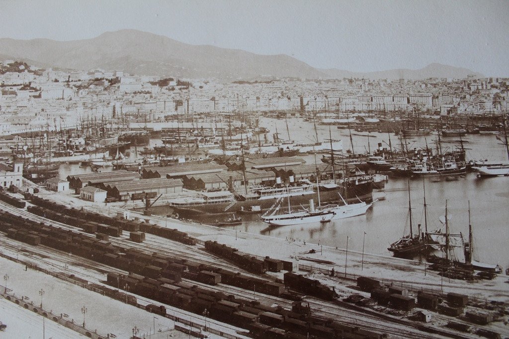 PHOTOGRAPHIE Très grand PANORAMA DE GENES Port ITALIE XIXe s. 55 x 20 cm tirage albuminé C.J.-photo-4