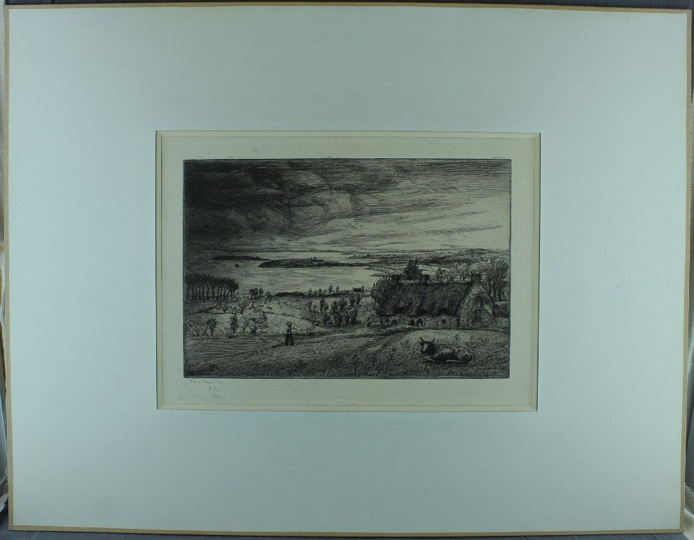 Jean FRÉLAUT "Paysage de l'Ile-aux-Moines" - 1913 - Estampe originale signée et numérotée 23/30-photo-2