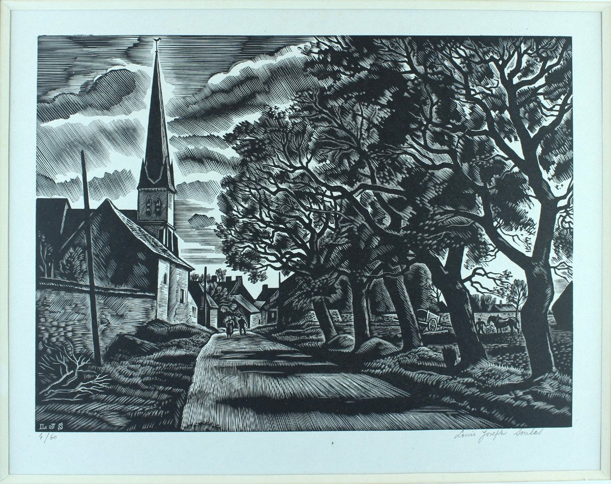 Louis Joseph SOULAS "Saint-Péravy-la-Colombe" Loiret 1945 Bois original signé & Numéroté 4/60