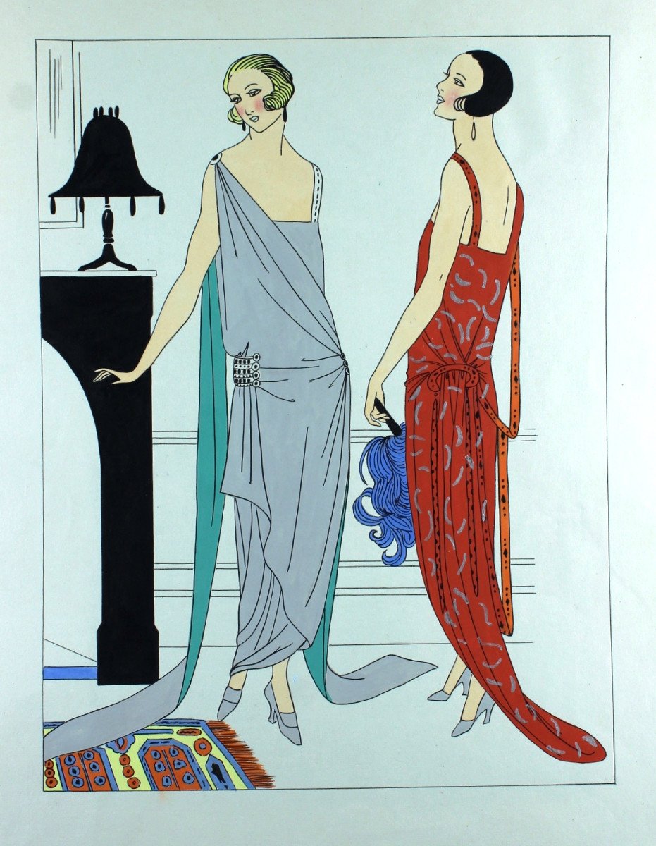 Fashion Women Large Original Gouache Art Deco 45 X 32 Cm Boys Dresses #18